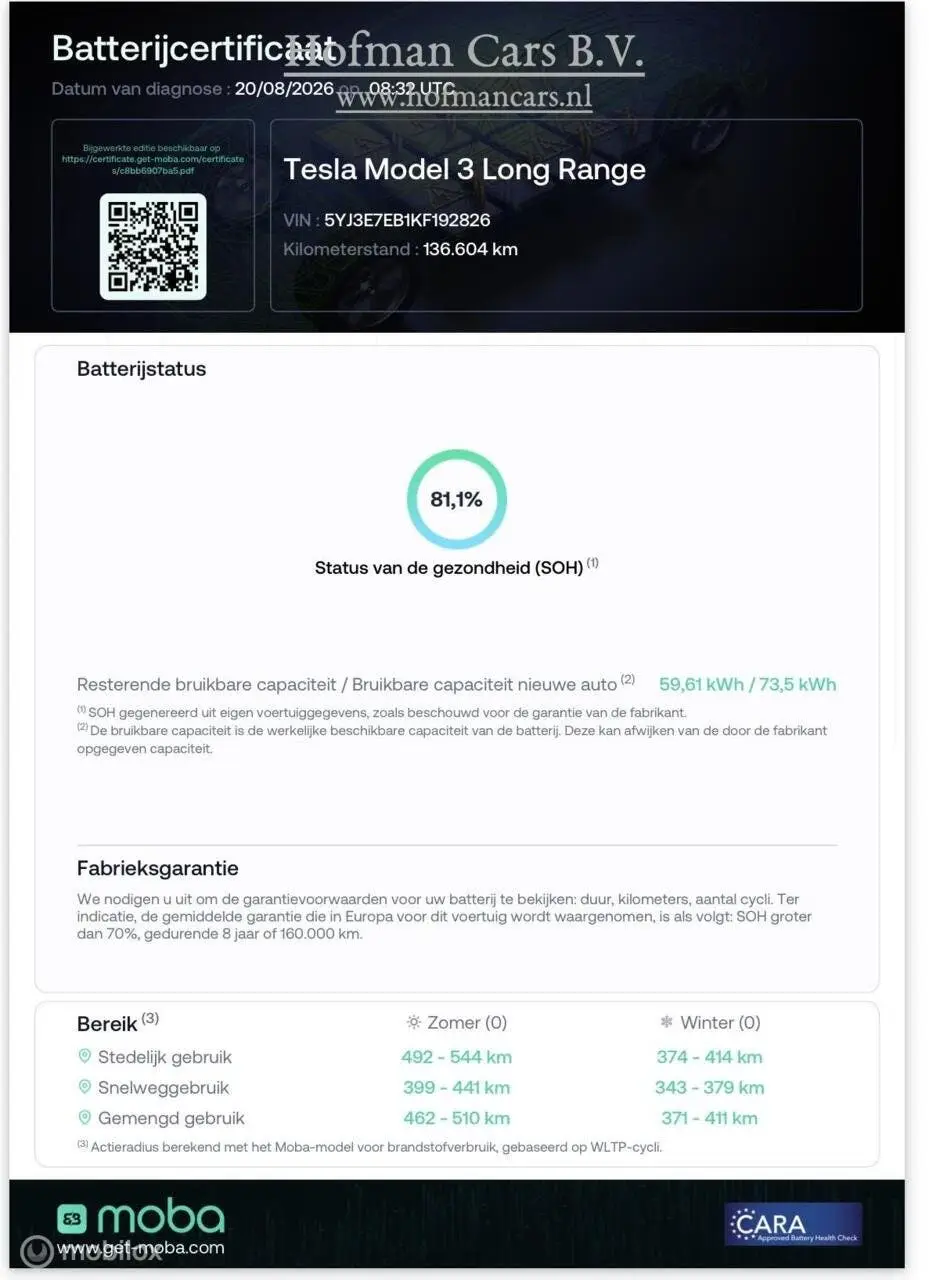 Tesla Model 3 Performance AWD 75 kWh | SOH 81% | 463 pk | 13 uit 2019, foto 2