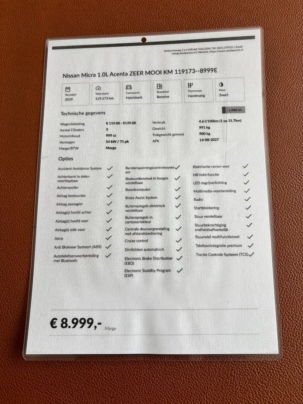 Nissan Micra 1.0L Acenta ZEER MOOI KM 119173--8999E uit 2019, foto 15