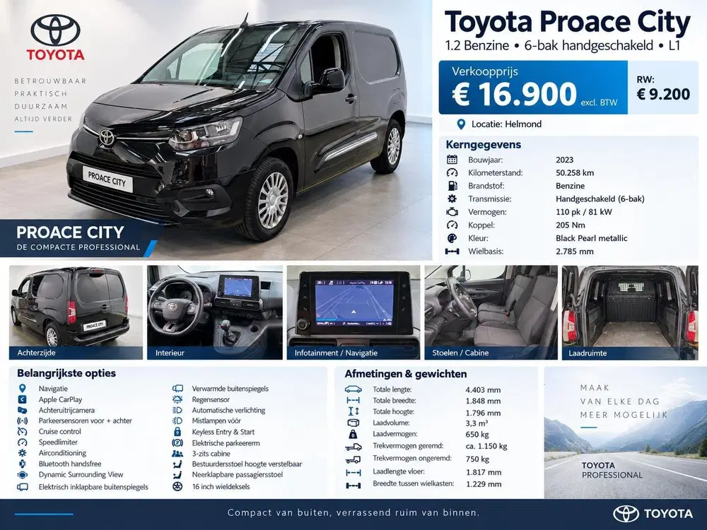 Toyota Proace City 1.2 Turbo Live Navi Carplay Camera PDC V+ uit 2023, foto 2