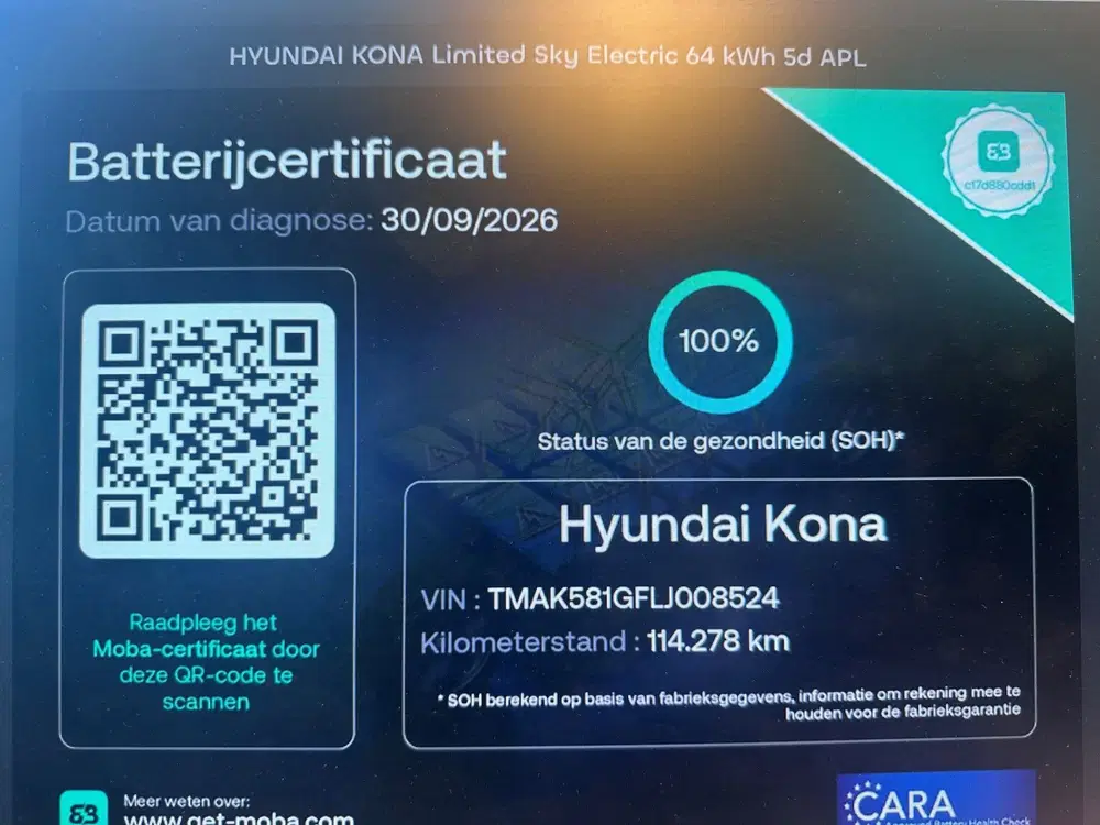 Hyundai KONA EV Premium Sky 64 kWh FASE 3 SOH 100% PANO uit 2020, foto 2